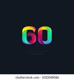 Number 60 sixty multi colour digit icon vector template.
