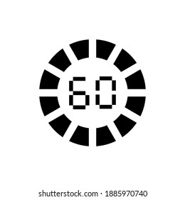 Number 60, sixty. Vector illustration of countdown loading with digital numbers. Isolated on an editable blank background.