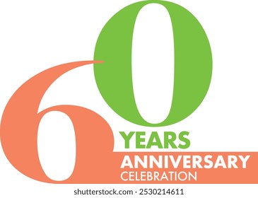 number of 60 years anniversary celebration logo style in orange and green, isolated on white background.