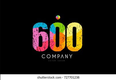 number 600 logo icon design with grunge texture and rainbow colored pattern