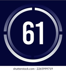 Number 61 design for business, print, books, movies, time-counting, companies in white, blue and blue gradient colors with half circles.