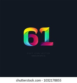 Number 61 sixty one multi colour digit icon vector template.
