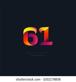 Number 61 sixty one multi colour digit icon vector template.
