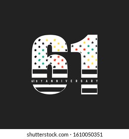 Number 61 vector font alphabet colorful map design symbol logo