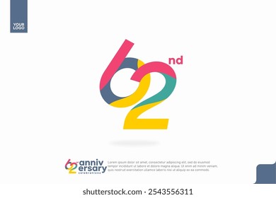 Number 62 logo icon design, 62nd birthday logo number, anniversary 62