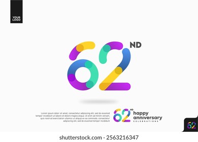 Number 62 logo icon design, 62nd birthday logo number, anniversary 62