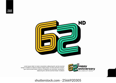 Number 62 logo icon design, 62nd birthday logo number, anniversary 62
