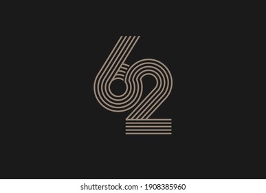 Number 62 Logo, Monogram Number 62 logo multi line style, usable for anniversary and business logos, flat design logo template, vector illustration