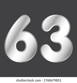 Number 63 vector in silver style. Eps10 vector illustration.