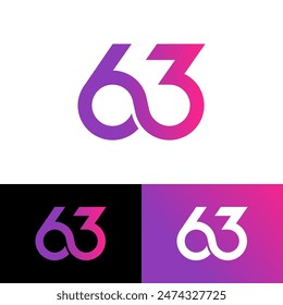 Number 63 years anniversary infinity connected symbol icon flat logo stock vector design