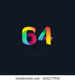Number 64 sixty four multi colour digit icon vector template.
