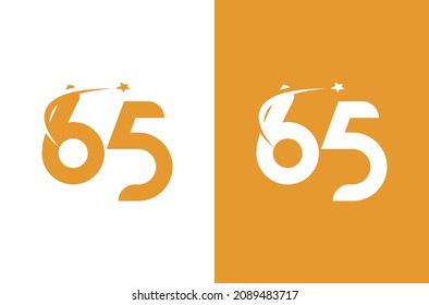 Logotipo número 65 con concepto de estrella. Logo para aniversario o elemento vector