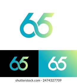 Número 65 años de aniversario infinito conectado icono de logotipo plano diseño de Vector de stock