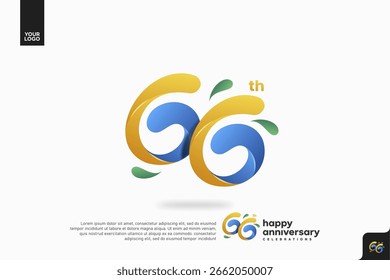 Número 66 diseño de icono de logotipo, número de logotipo de cumpleaños 66, aniversario 66