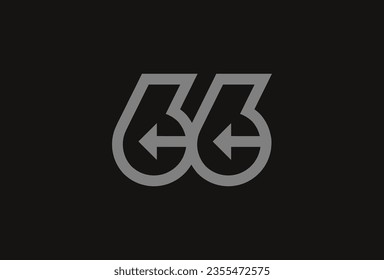 Logotipo número 66, Monograma número 66 con combinación de flecha, utilizable para logotipos empresariales y de aniversario, plantilla de logotipo de diseño plano, ilustración vectorial