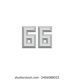 Número 66 plateado, símbolo geométrico 3d simple vector logo