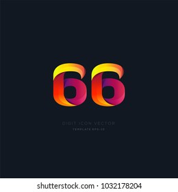 Number 66 sixty six multi colour digit icon vector template.
