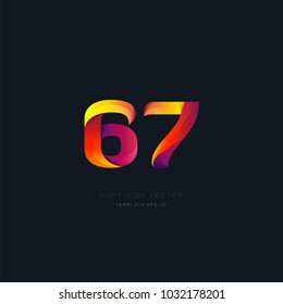 Number 67 sixty seven multi colour digit icon vector template.
