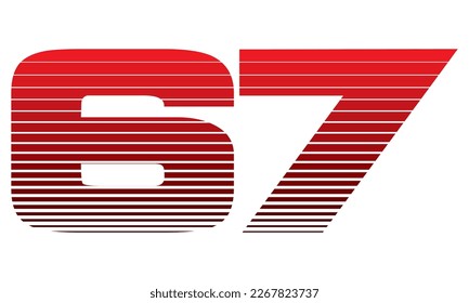 Ilustración vectorial número 67. Número Rojo Sesenta Y Siete Aislados En Un Fondo Blanco
