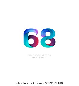 Number 68 sixty eight multi colour digit icon vector template.
