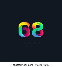 Number 68 sixty eight multi colour digit icon vector template.
