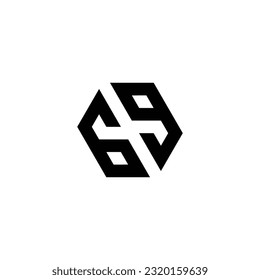 Number 69 hexagon, unique geometric symbol simple logo vector