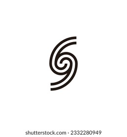 Anzahl 69 Linien, Kurven geometrisches Symbol, einfache Logo, Vektorgrafik