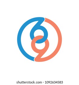 number 69 linked lines circle design logo vector