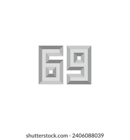 Nummer 69 einfaches Symbol für Silber, 3D, geometrisches Symbol, Vektorgrafik
