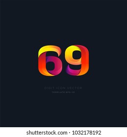 Number 69 sixty nine multi colour digit icon vector template.

