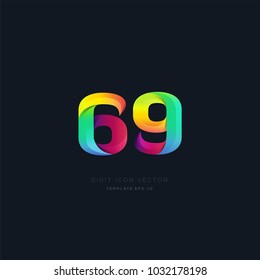 Number 69 sixty nine multi colour digit icon vector template.
