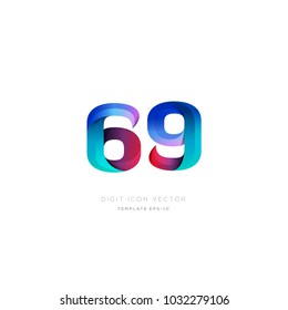 Number 69 sixty nine multi colour digit icon vector template.