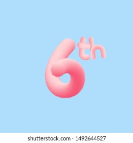 Number 6th Realistic 3D Fur Effect. Vector illustration for your Sixth Realistic 3D Fur Effect number collection design Birthday, Anniversary, Christmas, Xmas, New year, Holiday Sale