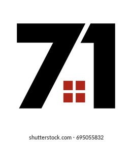 number 7 and 1 and symbol of home. vector logo. eps 10.