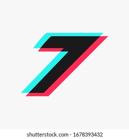 number 7 with 3D glitch effect
