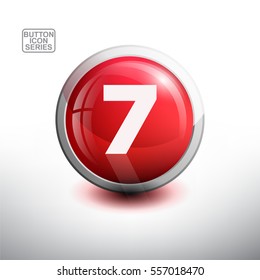 Number 7 in 3D Glossy Green Button for web Icon, Education Icon and Alphabet Icon. Vector Illustration