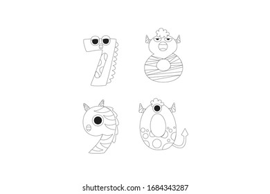 Number 7 8 9 0  Vector Outline Illustration Object