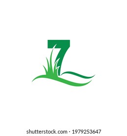 Number 7 behind a green grass icon logo design vector template