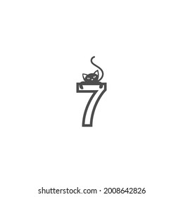 Number 7 with black cat icon logo design template vector