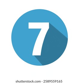 Number 7 in Blue Circle with Long Shadow