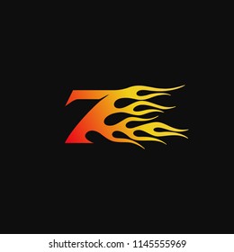 Number 7 Burning flame logo design template