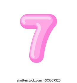 Number 7 candy font. Caramel alphabet seven. lollipop lettering. Sweet ABC sign
