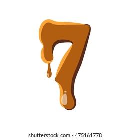 Number 7 from caramel icon isolated on white background. Figure symbol