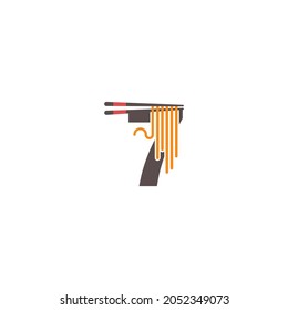 Number 7 with chopsticks and noodle icon logo design template