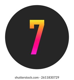 Number 7 with colorful gradient on a plain dark circle, clean and minimal design for logo, branding, UI, or creative identity.