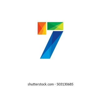 Number 7 Colorful Poly Overlay Logo Design Template Element
