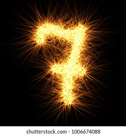 Number 7 composed from lights particles, isolated on black. Vector design.