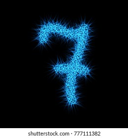 Number 7 composed from lights particles, isolated on black. Vector design.