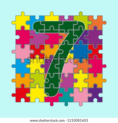 number 7 is composed of pieces of multi-colored puzzles