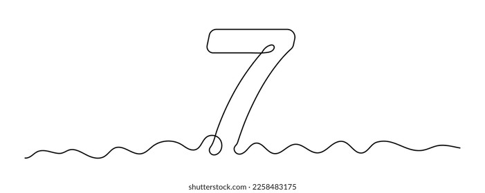 Number 7 in continuous line drawing style. Line art of number seven. Vector illustration. Abstract drawing number 7